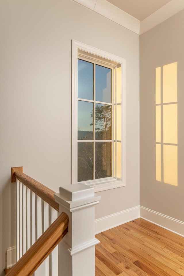 empty room with baseboards and light wood finished floors