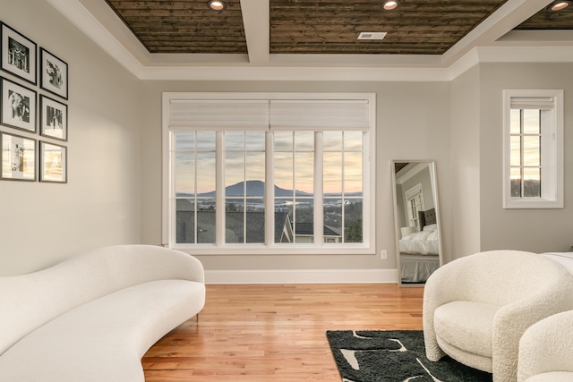 sitting room featuring recessed lighting, baseboards, and wood finished floors