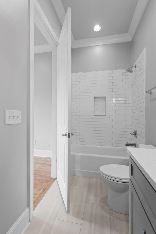 1109 Meroney St, Chattanooga, TN 37405 - bathroom featuring vanity, shower / tub combination, tile patterned floors, and recessed lighting