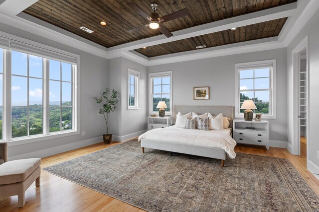 1109 Meroney St, Chattanooga, TN 37405 - bedroom with multiple windows, wooden ceiling, wood finished floors, crown molding, and a ceiling fan