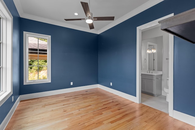 1109 Meroney St, Chattanooga, TN 37405 - spare room featuring a ceiling fan, light wood-type flooring, ornamental molding, and recessed lighting