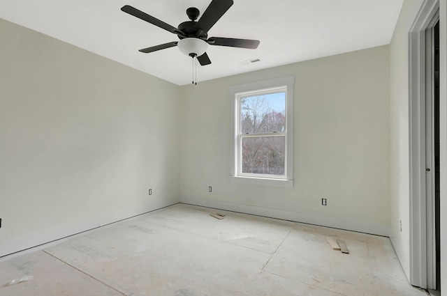 unfurnished room with visible vents and a ceiling fan