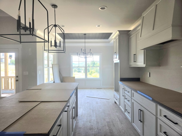 10634 Flicker Way Unit 119, Apison, TN 37302 - kitchen with a chandelier, wood finished floors, pendant lighting, a tray ceiling, and recessed lighting