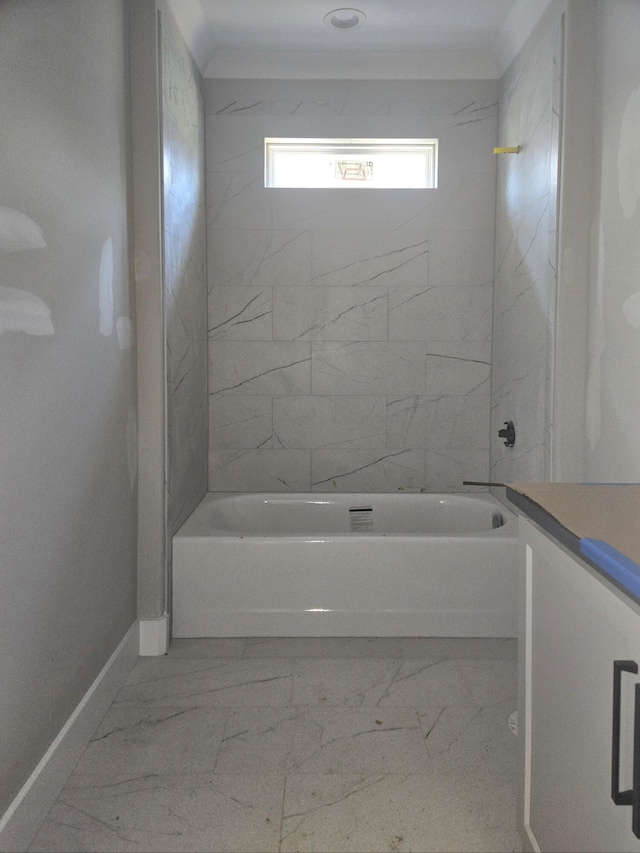 10634 Flicker Way Unit 119, Apison, TN 37302 - bathroom with marble look tiles, vanity, and shower / tub combination