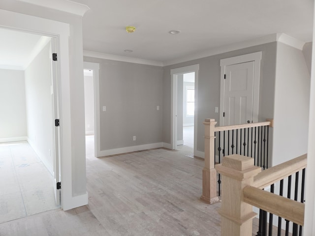 10630 Flicker Way Unit 120, Apison, TN 37302 - hall featuring an upstairs landing, ornamental molding, and light wood finished floors