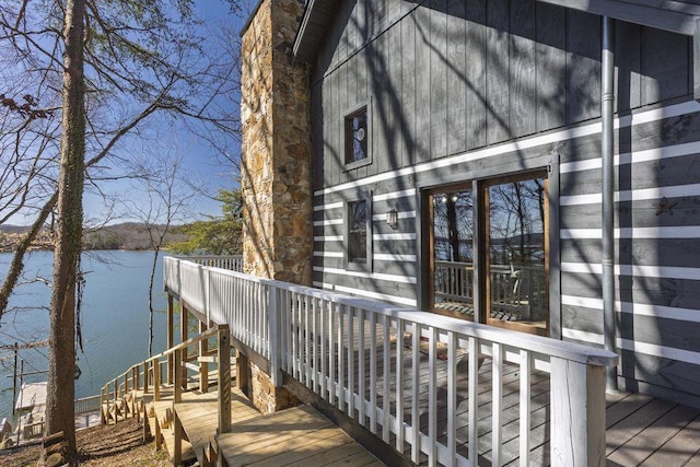 deck with a water view