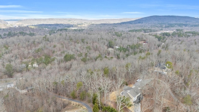 exterior space featuring a wooded view and a mountain view