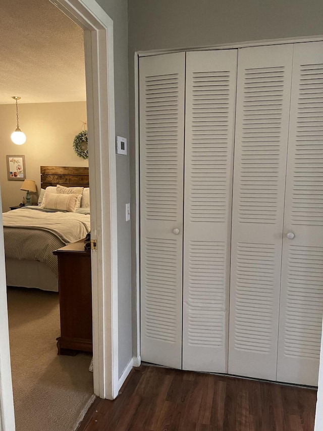 interior space with a closet and dark wood-style flooring