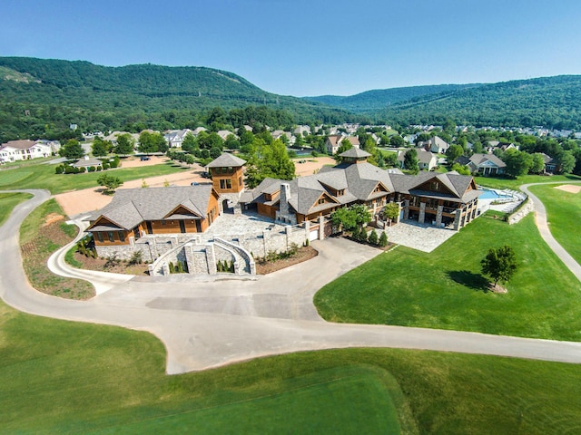 birds eye view of property featuring a residential view and a mountain view