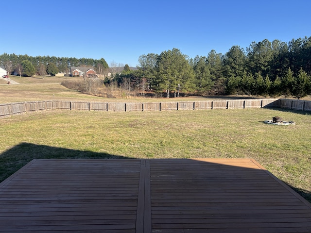 view of yard featuring fence private yard and a wooden deck