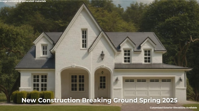 view of front of house with a garage and brick siding