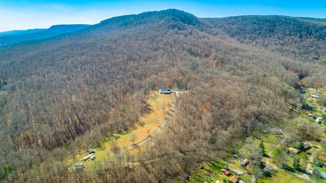 aerial view with a mountain view and a wooded view