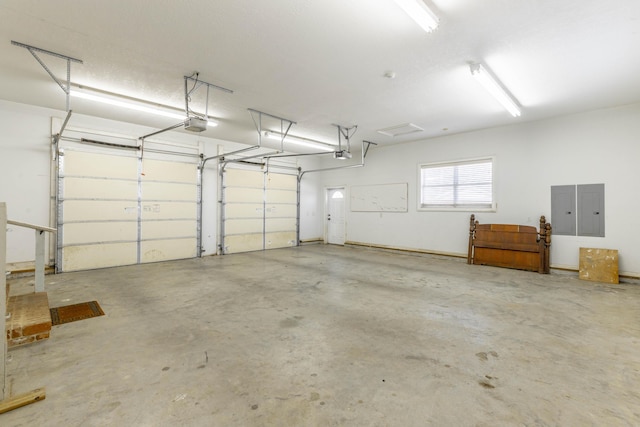 garage featuring a garage door opener and electric panel