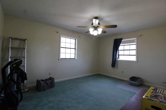 interior space featuring a textured ceiling, baseboards, and a wealth of natural light