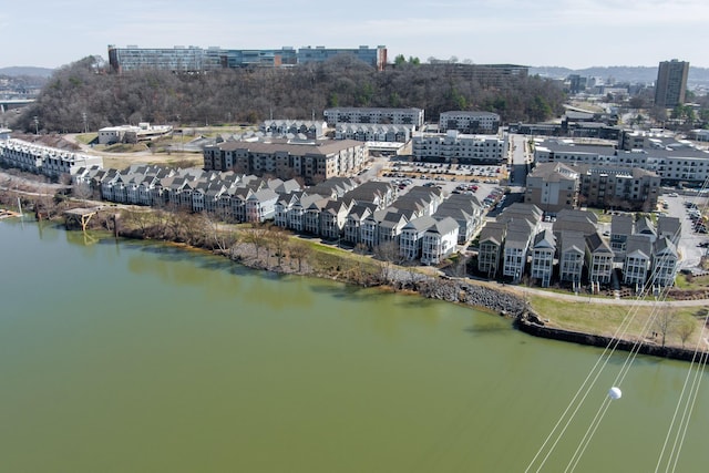 aerial view with a view of city and a water view