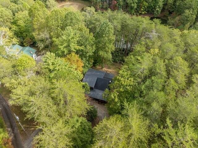 birds eye view of property with a view of trees