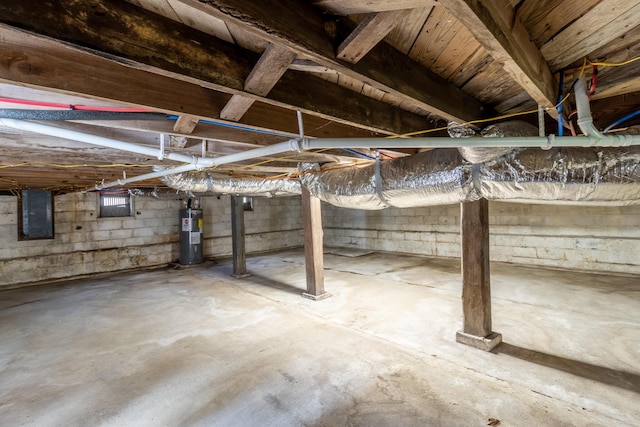 basement featuring water heater