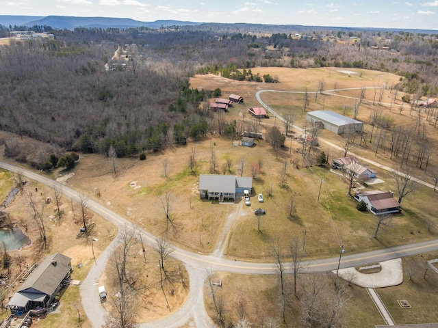 bird's eye view with a rural view, a mountain view, and a forest view