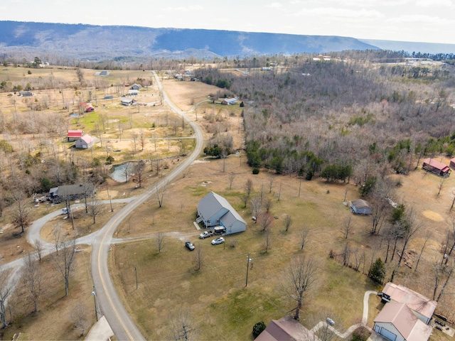 drone / aerial view with a mountain view and a rural view