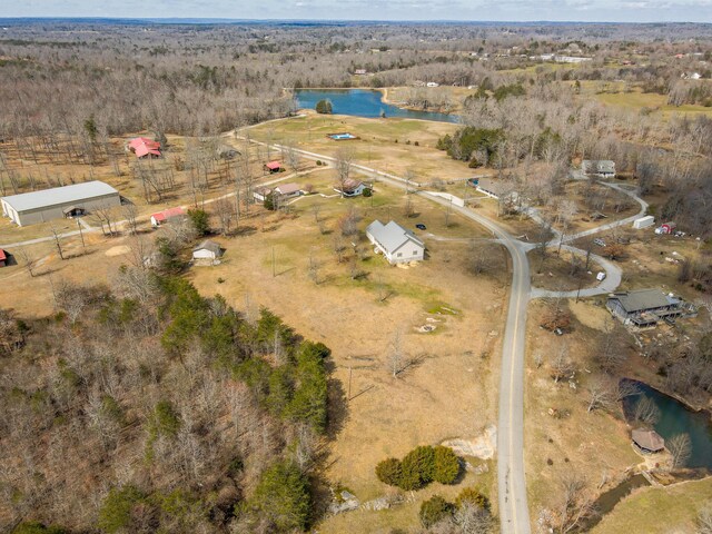 aerial view featuring a rural view and a water view