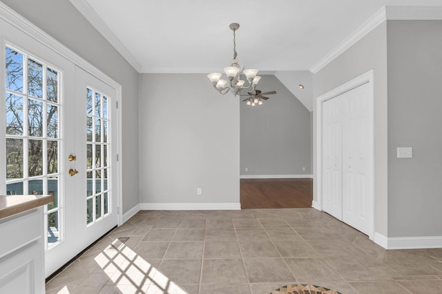 225 Blue Jay Pkwy, Ringgold, GA 30736 - interior space with baseboards, an inviting chandelier, ornamental molding, and light tile patterned flooring