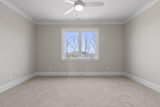 1825 River Breeze Dr, Soddy Daisy, TN 37379 - empty room with visible vents, light colored carpet, crown molding, and a ceiling fan