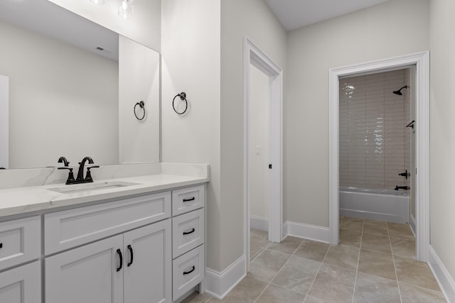 1825 River Breeze Dr, Soddy Daisy, TN 37379 - bathroom featuring visible vents, baseboards, bathtub / shower combination, tile patterned floors, and vanity