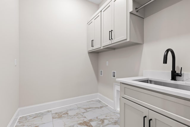 1825 River Breeze Dr, Soddy Daisy, TN 37379 - clothes washing area with marble finish floor, hookup for a washing machine, baseboards, and a sink