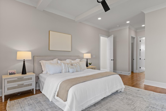 1825 River Breeze Dr, Soddy Daisy, TN 37379 - bedroom featuring recessed lighting, beamed ceiling, baseboards, and wood finished floors