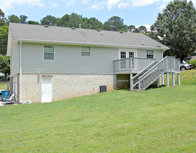 155 Spring Valley Ln, Ringgold, GA 30736 - back of property with a wooden deck, a yard, and stairway