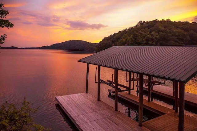 view of dock with a water view and boat lift