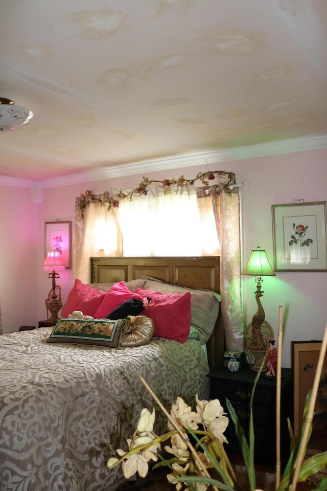 bedroom with crown molding