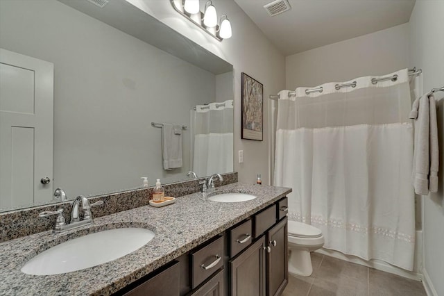 bathroom featuring a sink, visible vents, toilet, and tile patterned floors