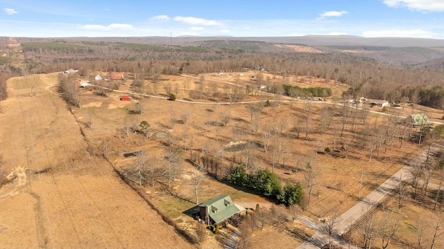 drone / aerial view featuring a mountain view and a rural view