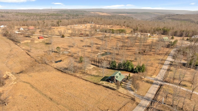 aerial view featuring a rural view and a mountain view