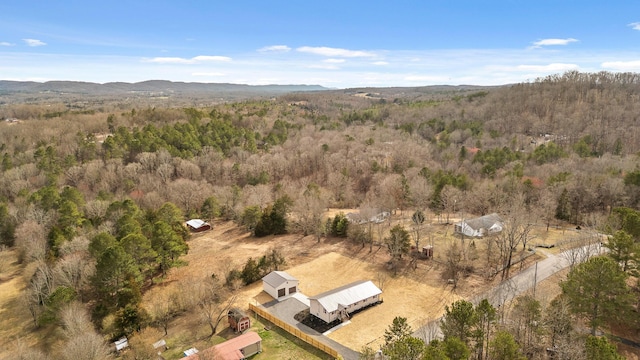 bird's eye view featuring a mountain view and a forest view