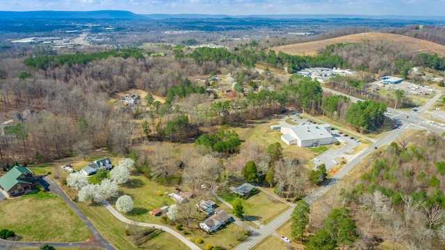 birds eye view of property featuring a forest view