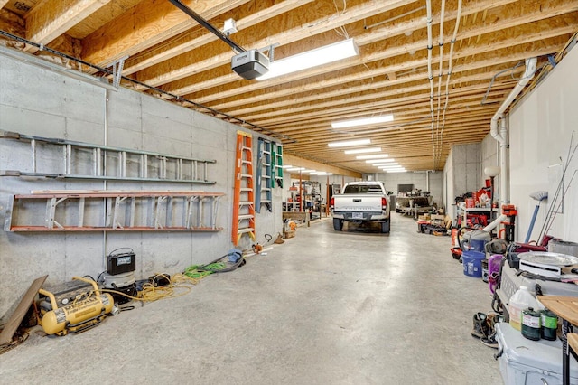 garage with a garage door opener