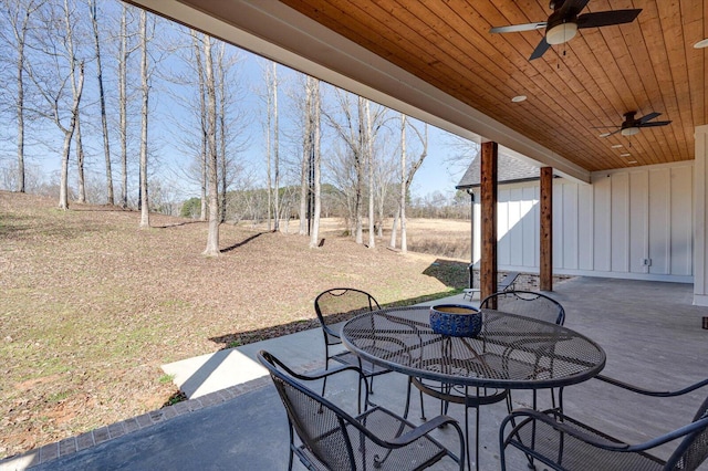 view of patio / terrace with ceiling fan and outdoor dining space