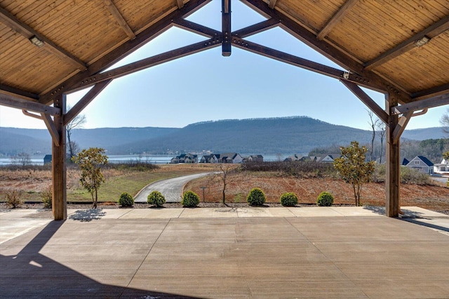 view of patio with a mountain view