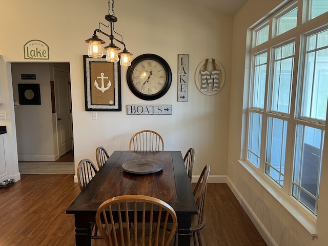 dining room with dark wood-style floors and baseboards