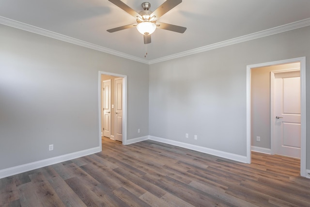 unfurnished room featuring baseboards, ceiling fan, and ornamental molding