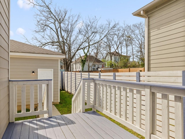 wooden terrace with a fenced backyard