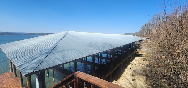 dock area with a water view