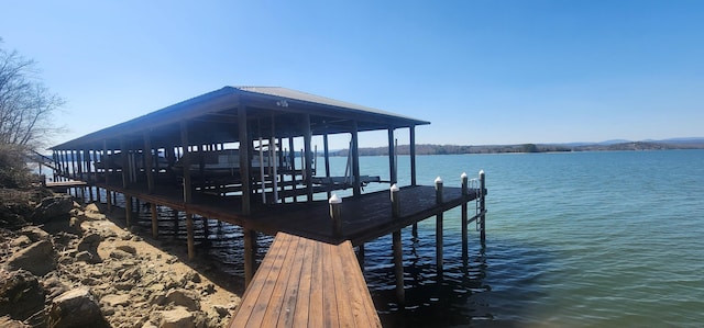 view of dock featuring a water view