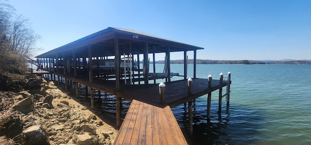 dock area featuring a water view