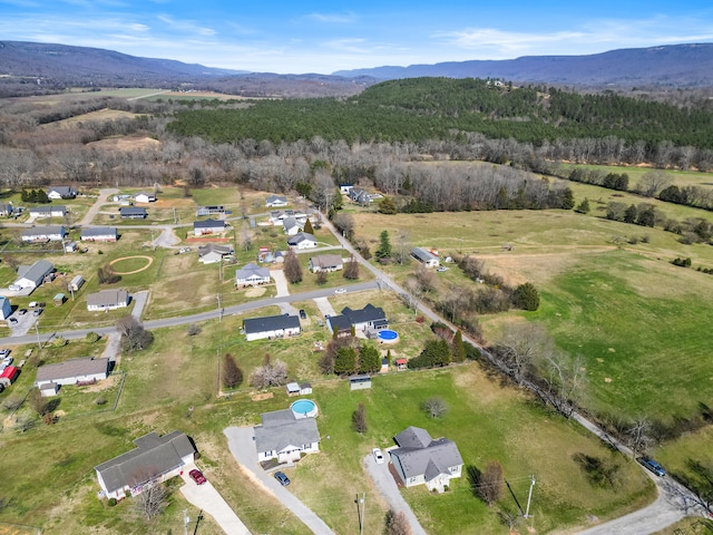 drone / aerial view featuring a mountain view