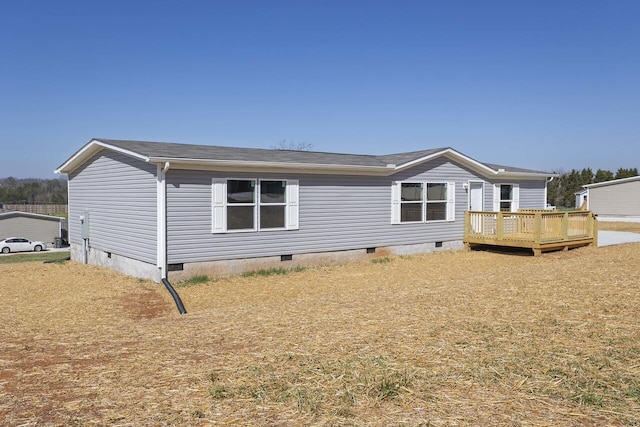 exterior space with crawl space and a deck