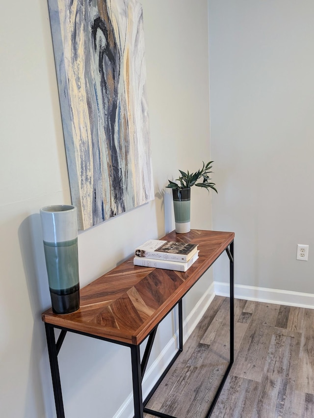 office featuring wood finished floors and baseboards