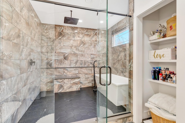 bathroom with a stall shower